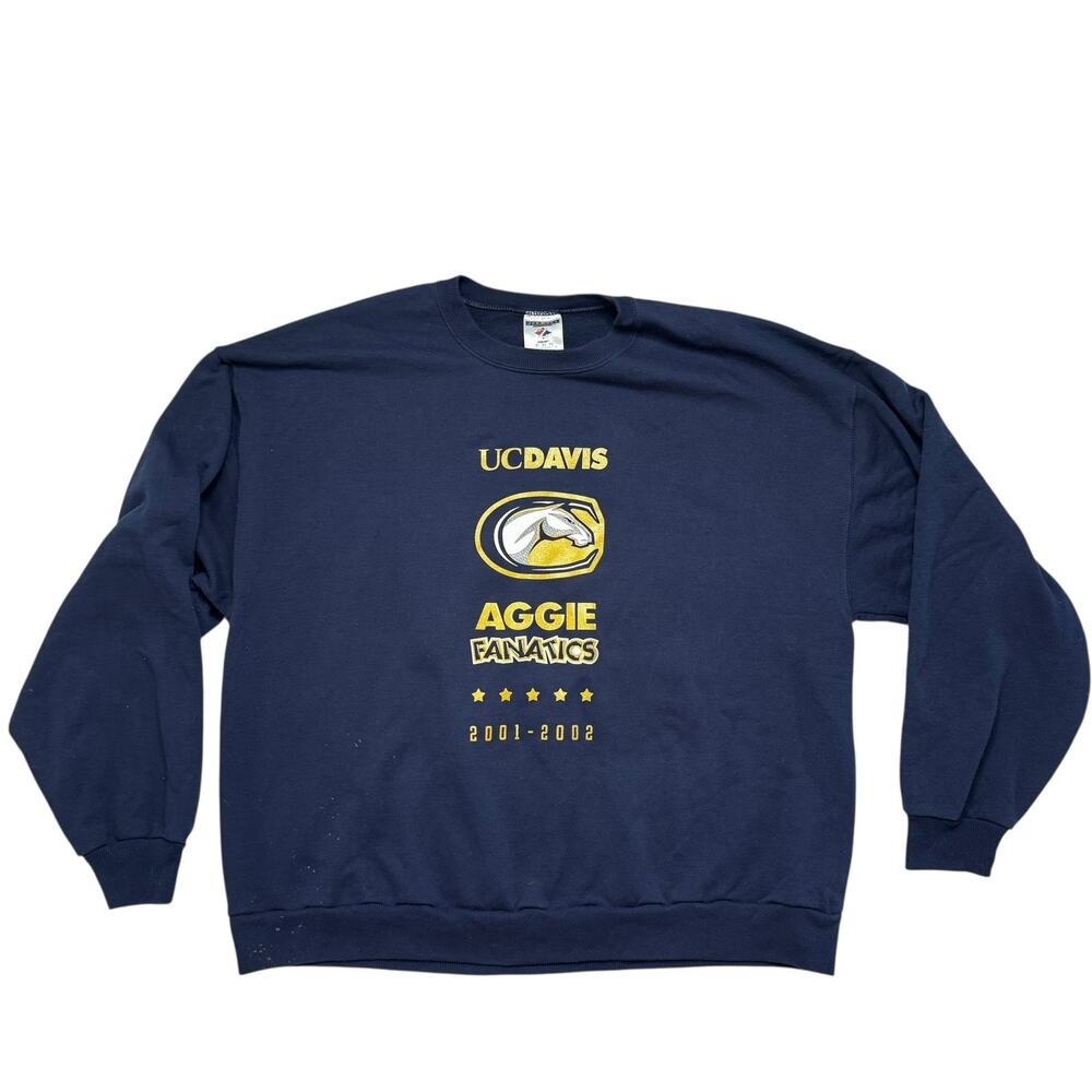 Vintage UC DAVIS Aggie Fanatics 2001-2002 Blue Gold Pullover Sweatshirt XL Mens